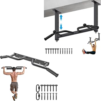 Kipika Home Gym Bundle - Ceiling and Wall Mounted Pull Up Bars with Adjustable Features and Multi-Functional Accessories