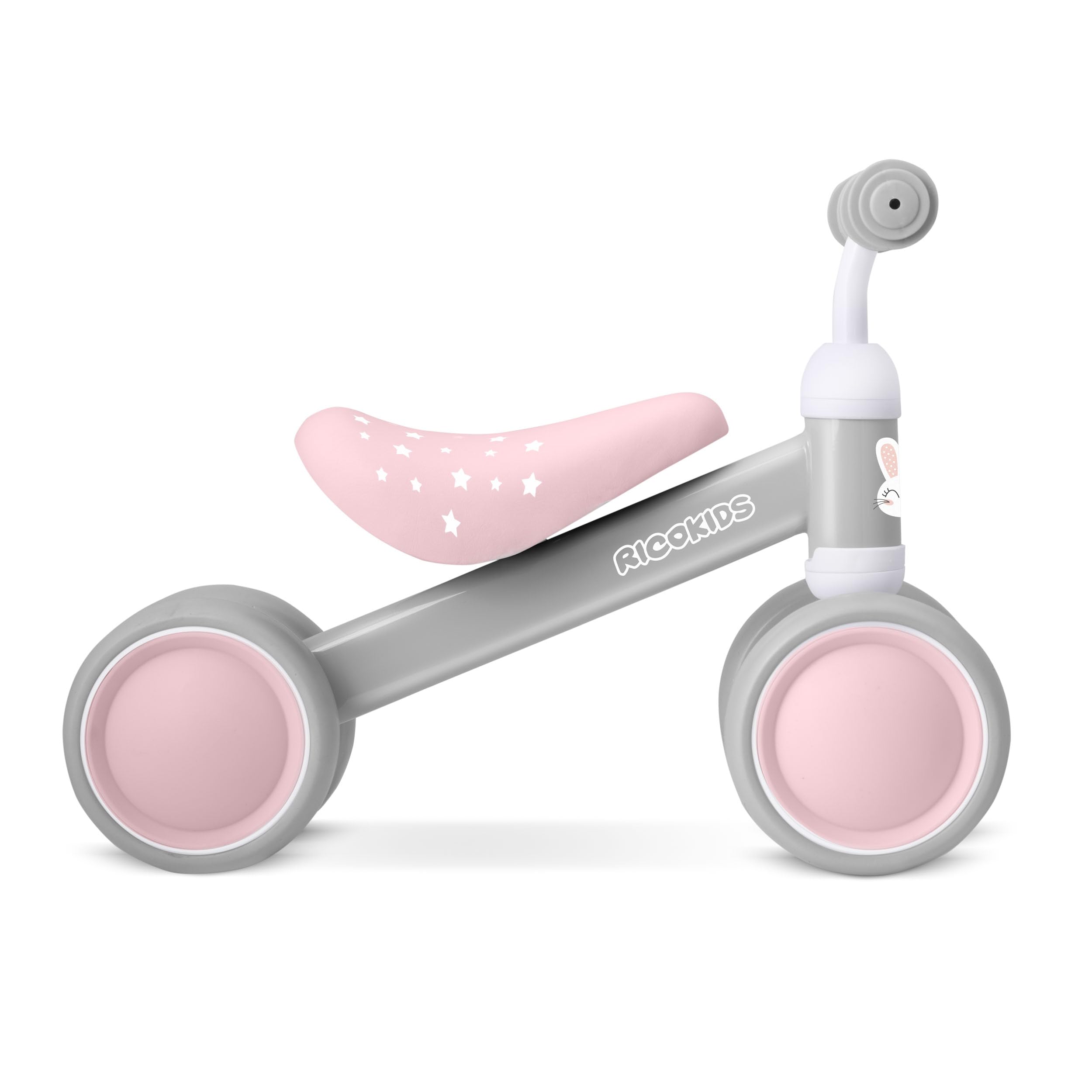 Ricokids Laufrad ab 1 Jahr - Kinderlaufrad Lauflernrad - Dreirad - stabile Stahlrahmen - Ultraleicht - Rosa Grau