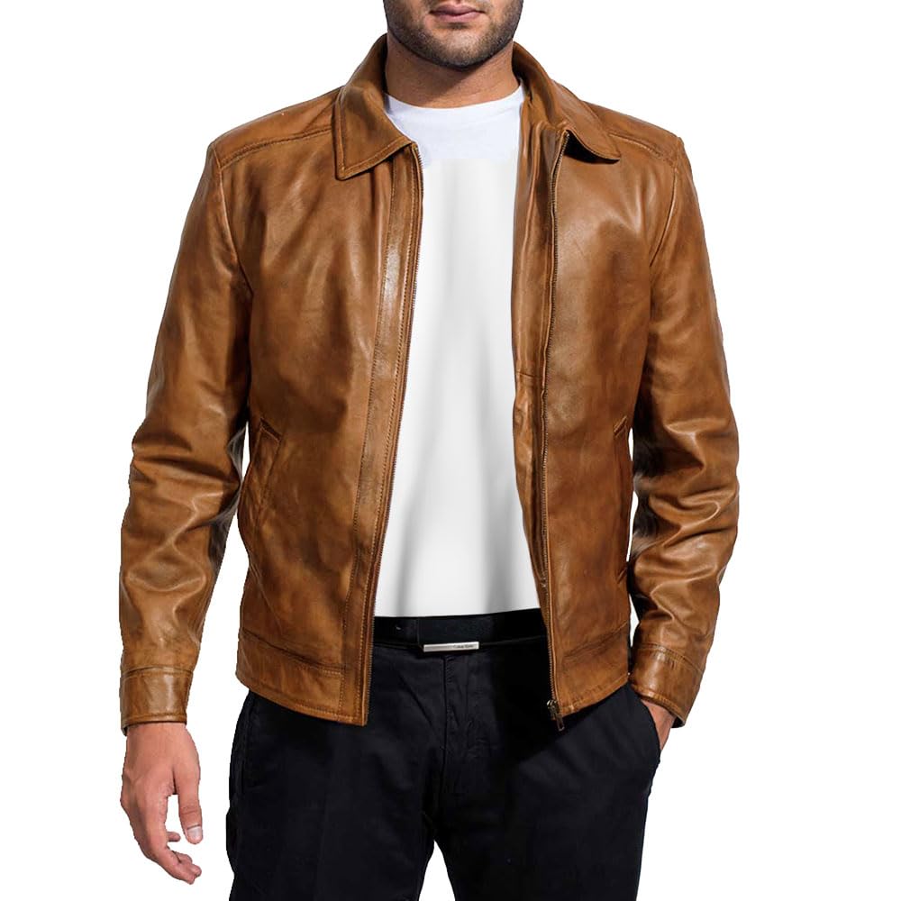 Desired JacketsMens Leather Jacket - Real Lambskin Classic Vintage Style Leather Jackets For Men Brown Leather Jacket for Mens