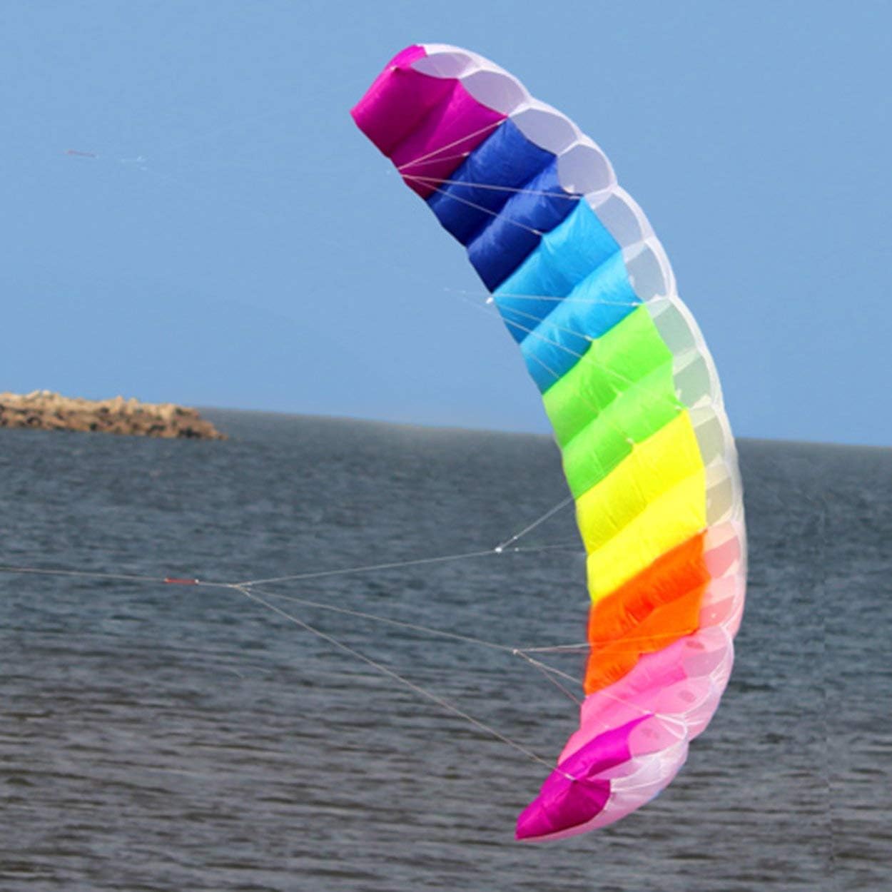 Lorenlli 2.7M Rainbow Dual Line Kitesurfing Stunt Parachute Soft Parafoil Surfing Kite Sport Kite Huge Large Outdoor Beach Flying Kite