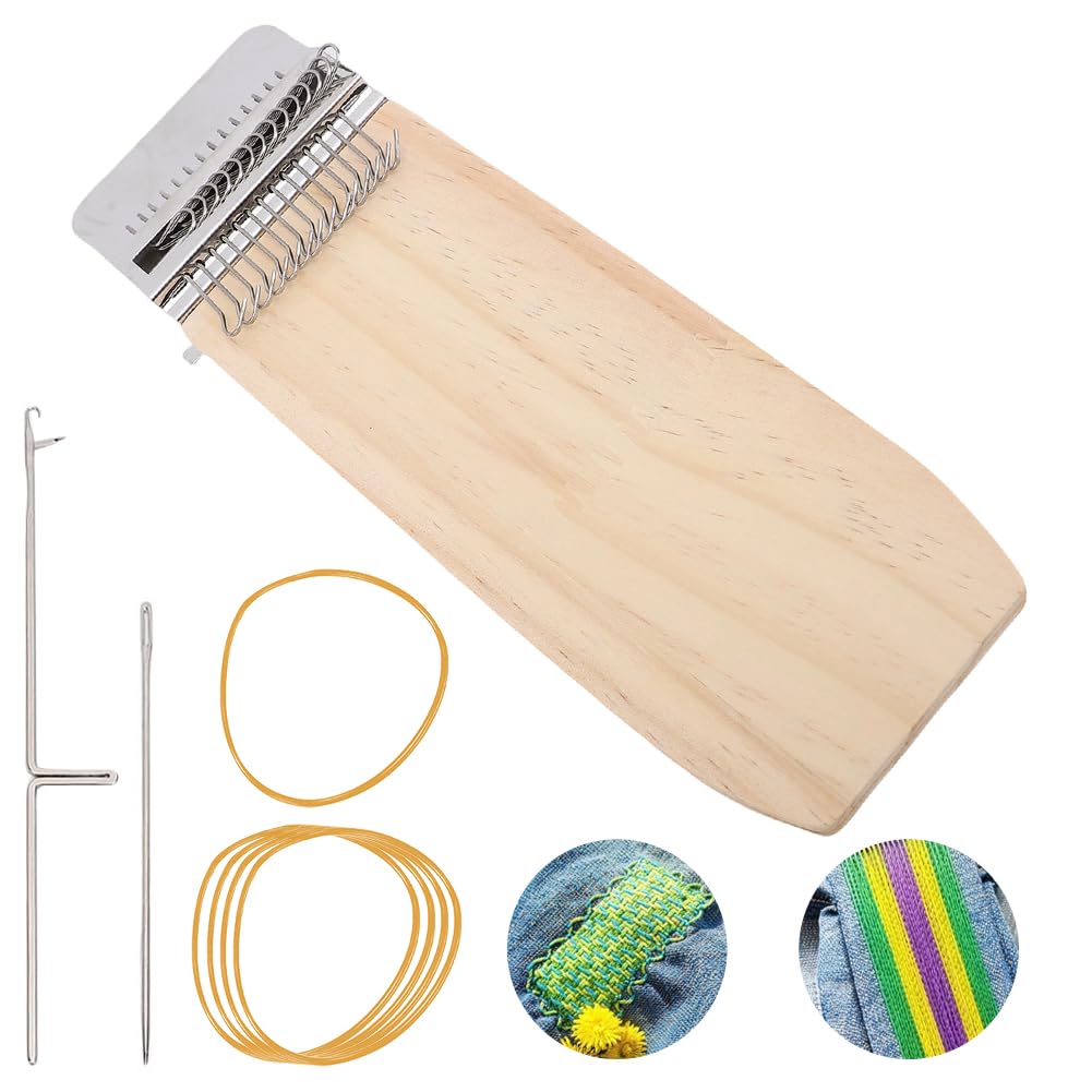 Small Darning Weaving Tool, Mini Handheld Knit Patch Repair Machine with Needle, Crochet Hook & Rubber Bands, Quick Mending Tool for Jeans, Socks and Clothing