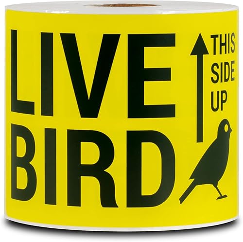 Etiquetas de pájaros vivos (5 x 3 pulgadas, amarillas - 300 etiquetas) Calcomanías de pájaros vivos con este mensaje lateral hacia arriba para
