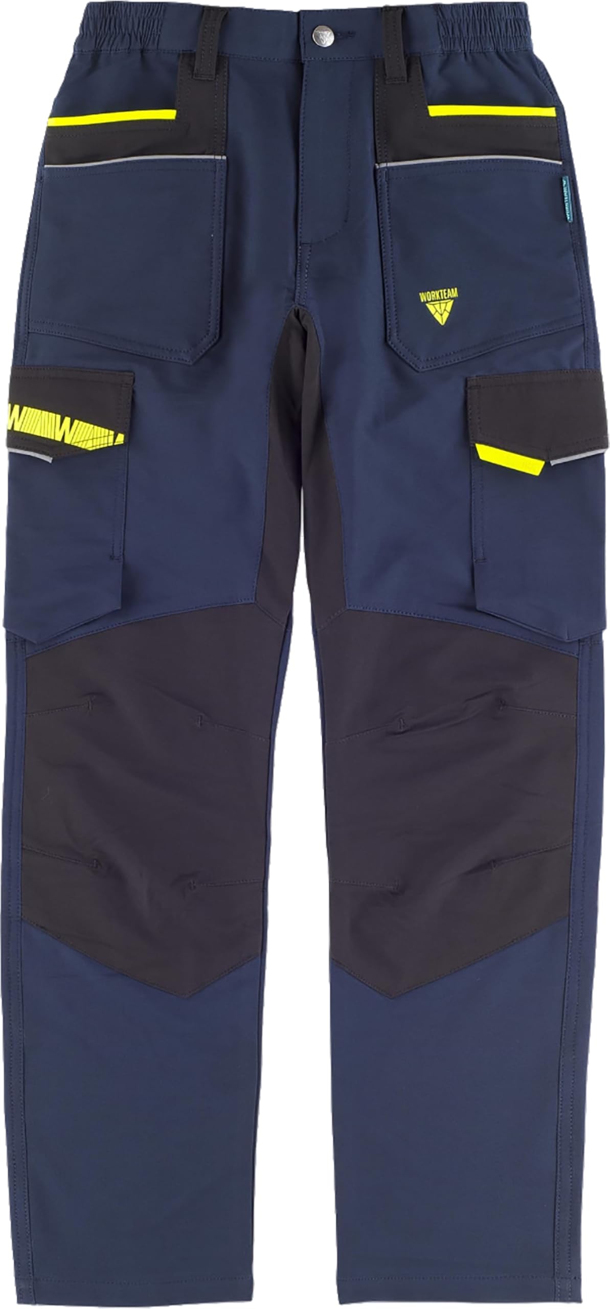 WORKTEAM Pantalón de Trabajo Elástico, Multibolsillos con Cremallera, con Cintura elástica y Reflectantes. Alta Comodidad y Resistencia. Hombre
