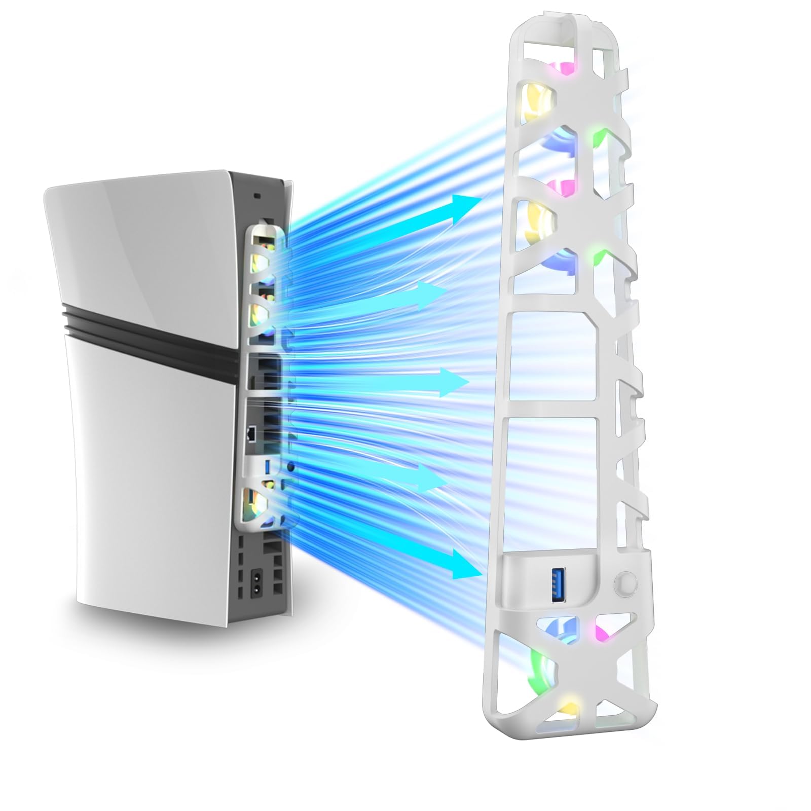 PS5 Pro Cooling Fan USB 3 0 - Auto Temperature-Controlled Smart Triple-Fan Stand with Adjustable Speed RGB Lighting