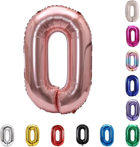 Miniatura 2 de YPSelected Globo de aluminio grande de 32 pulgadas con número de helio, cumpleaños, boda, fiesta, 0-9 (oro rosa, 0)