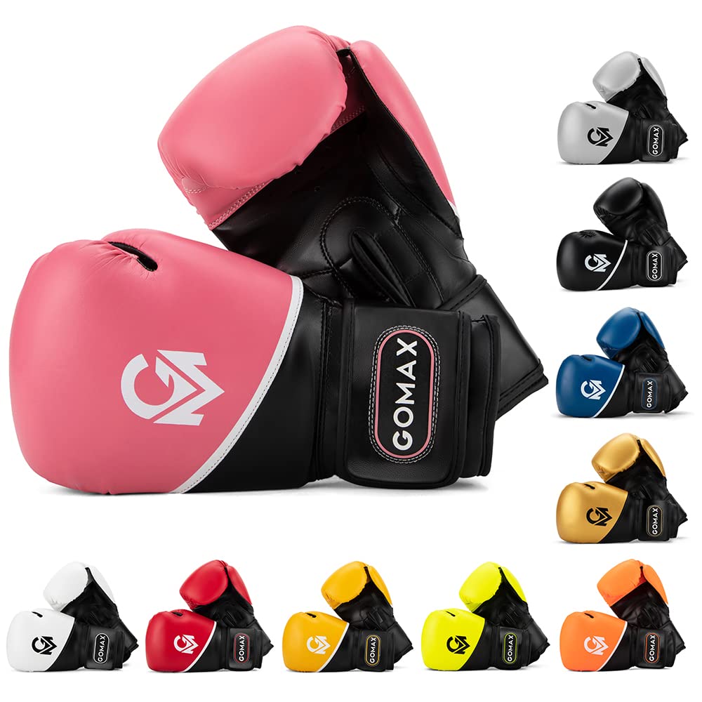 GoMax Leather Boxing Gloves 6,8,10,12,14,16 oz Boxing Gloves for Training Punching bag Sparring, Punching Boxing Bag Gloves Mitts Muay Thai Kickboxing MMA Martial Arts Workout Gloves