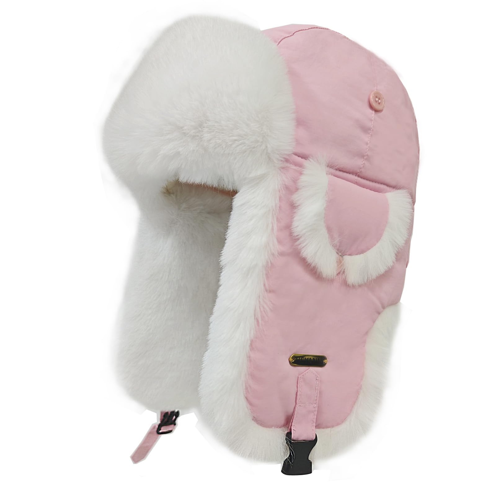 HEYANN Pink Trapper Hat Women, Ushanka Aviator Hats Women Russian Hat for Woman Warm Bomber Hats Fur Winter Trapper Hat for Men with Ear Flaps (S/M, Pink)