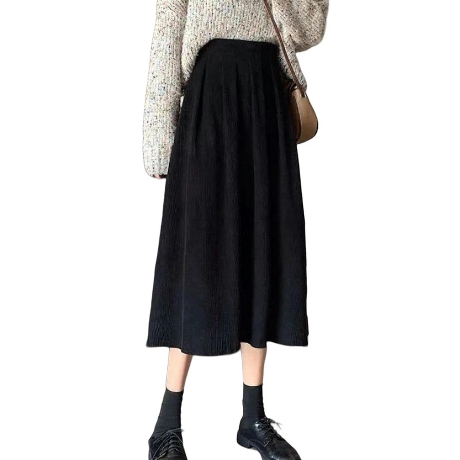 Rock Cordrock Frühling Herbst Winter Petite Mode Rock Frauen Hohe Taille A-line-Rock-schwarz-l
