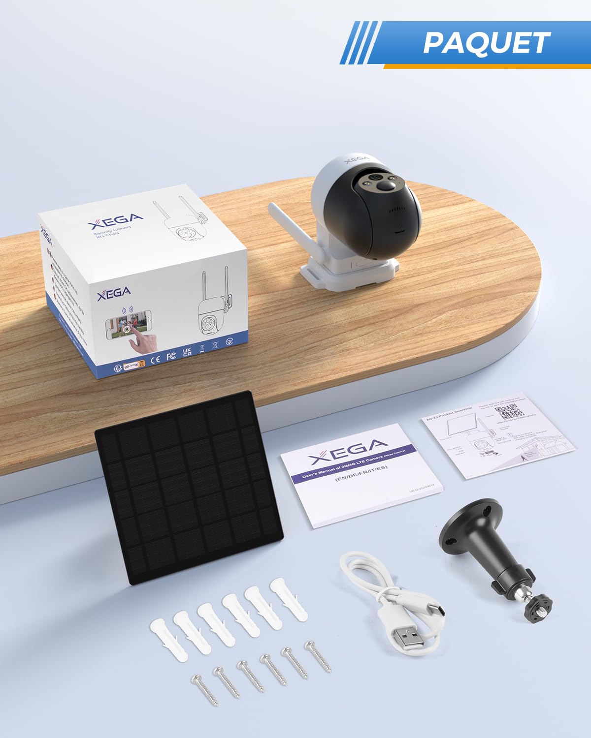 Xega 4G Caméra Solaire Extérieure avec Carte SIM sans WiFi Autonome