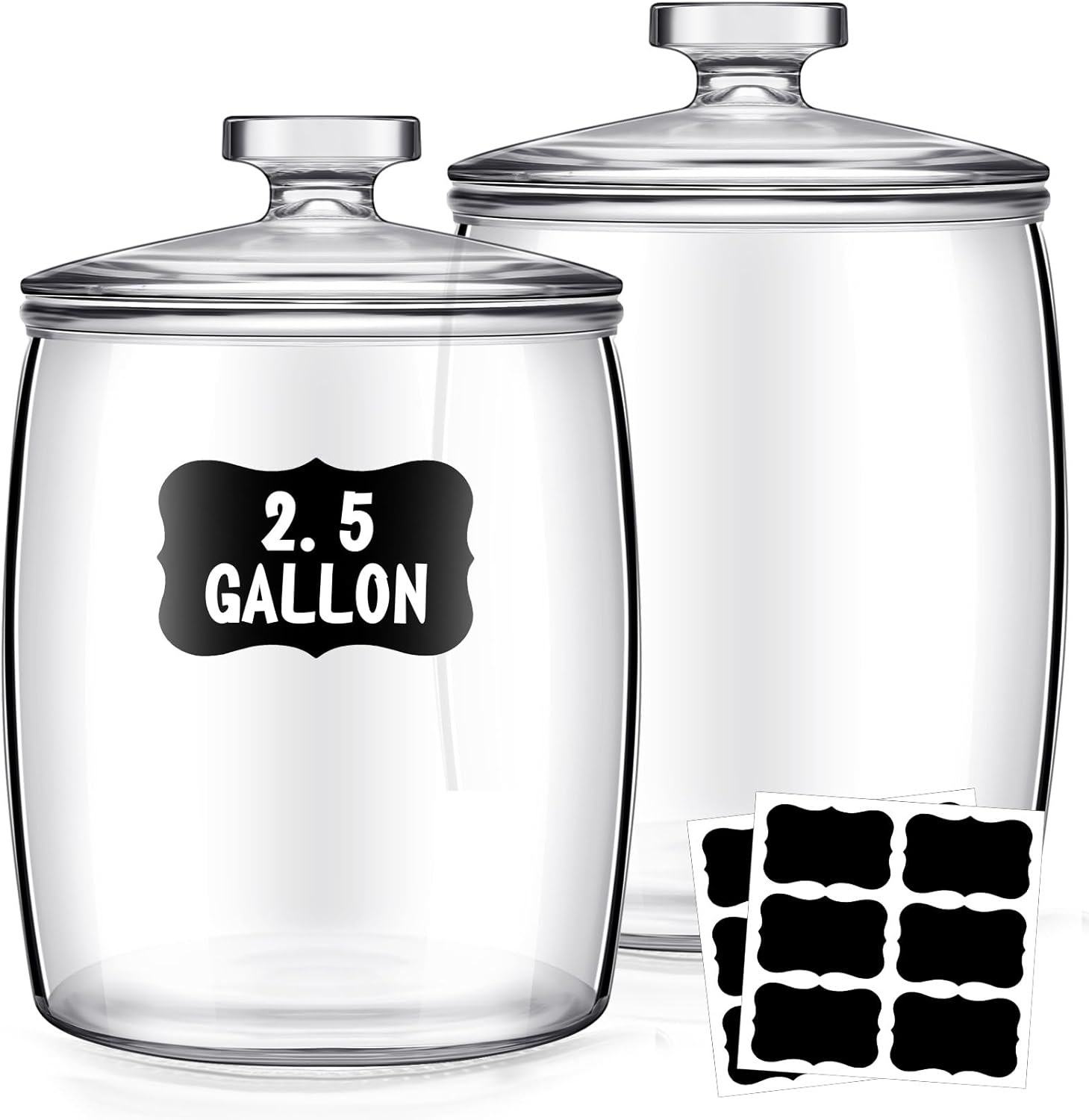 Yaomiao 2 Packs 2.5 Gallon Glass Wide Mouth Apothecary Jar with Airtight Lid Clear Glass Food Storage Containers Kitchen and Laundry Room Organization for Rice, Pasta, Flour, Sugar, Cookies, Snacks
