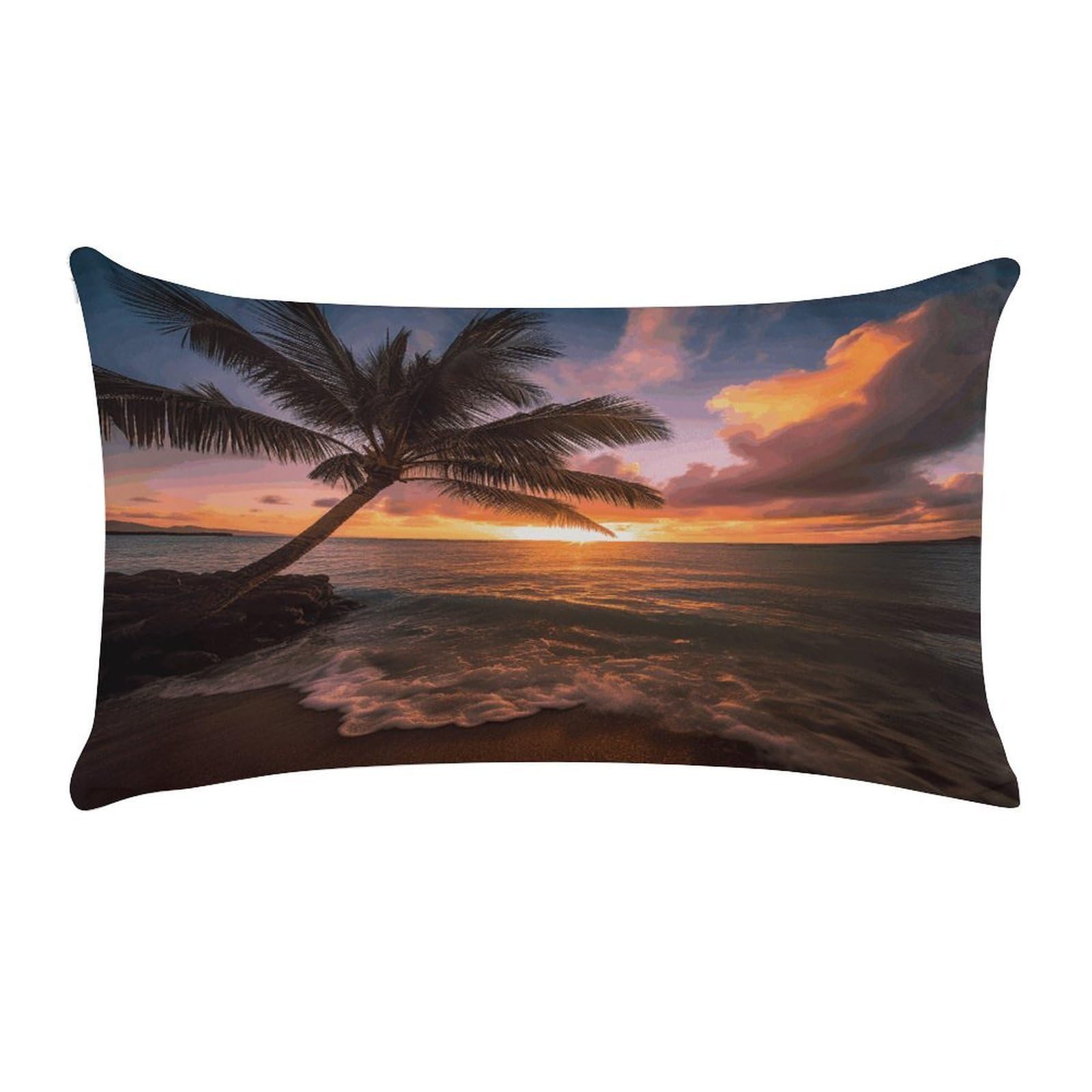 VstaDank Palm Tree Sunset Beach Throw Pillow Cover Rectangular Lumbar Throw Pillow Case Soft Farmhouse Accent Decorative Cushion Cases Short Plush Pillowcase with Zipper 12 X 20 Inch