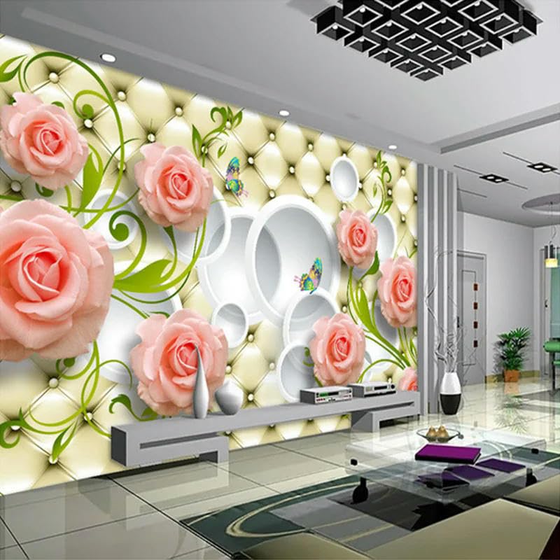 Papier peint salon moderne 3D rose fleur pour grand mur