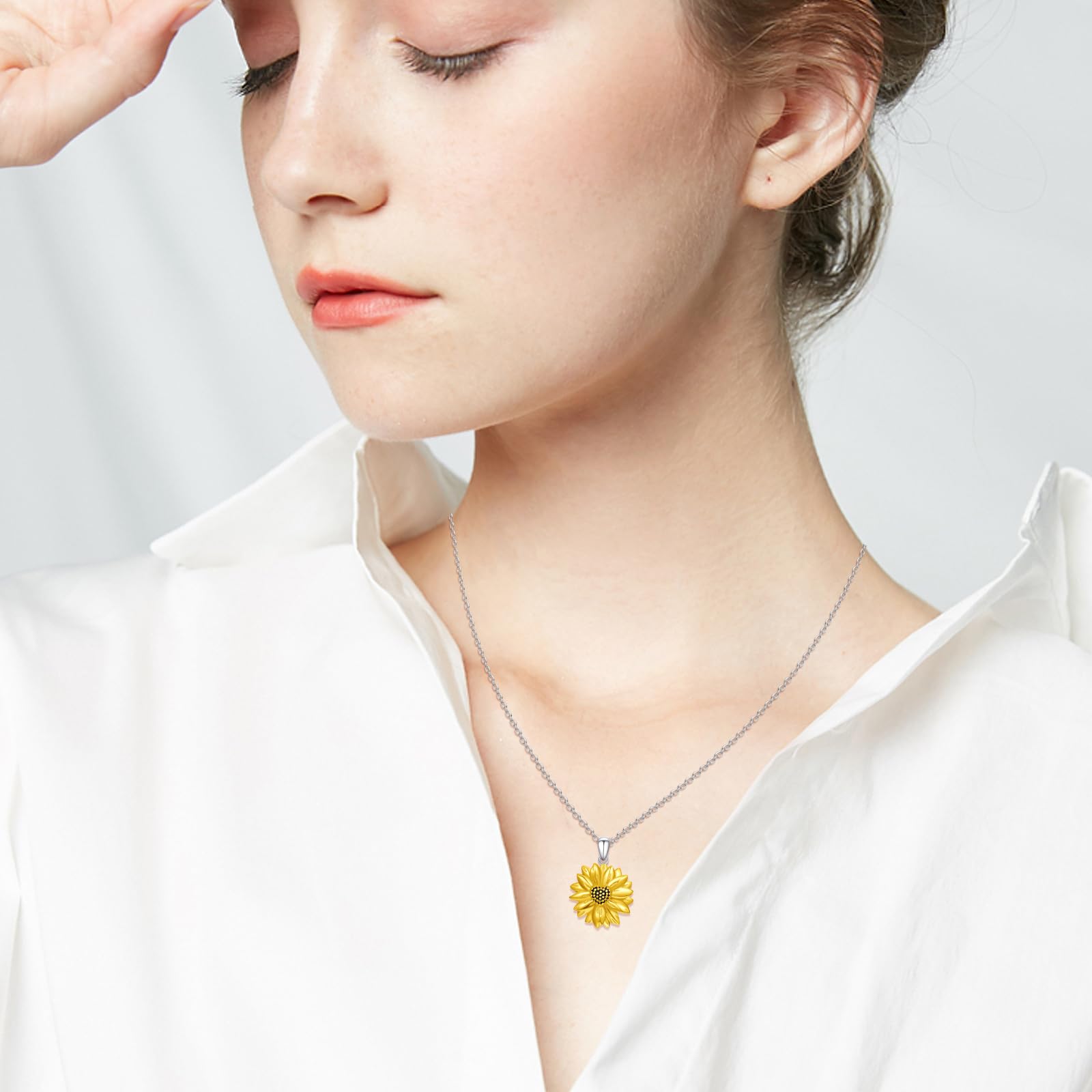 Collana da donna con girasole in argento Sterling 925, con ciondolo a forma di girasole dorato, idea regalo per donne