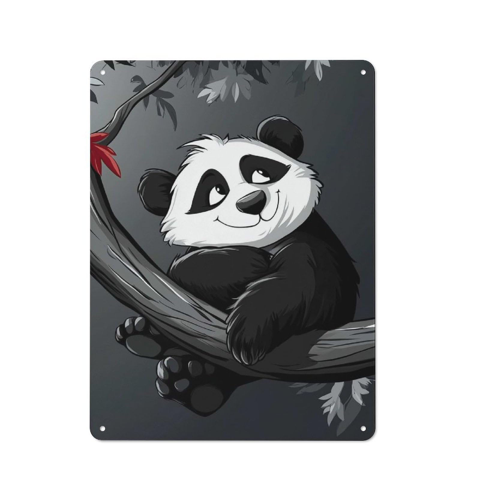 Junmoney Style-19 Simple Retro Smiling Panda On Branch Metal Desk Wall Sign 40X30cm, Studio Wall Plaque For Workspace, Cafe, Shop Or Desk Area