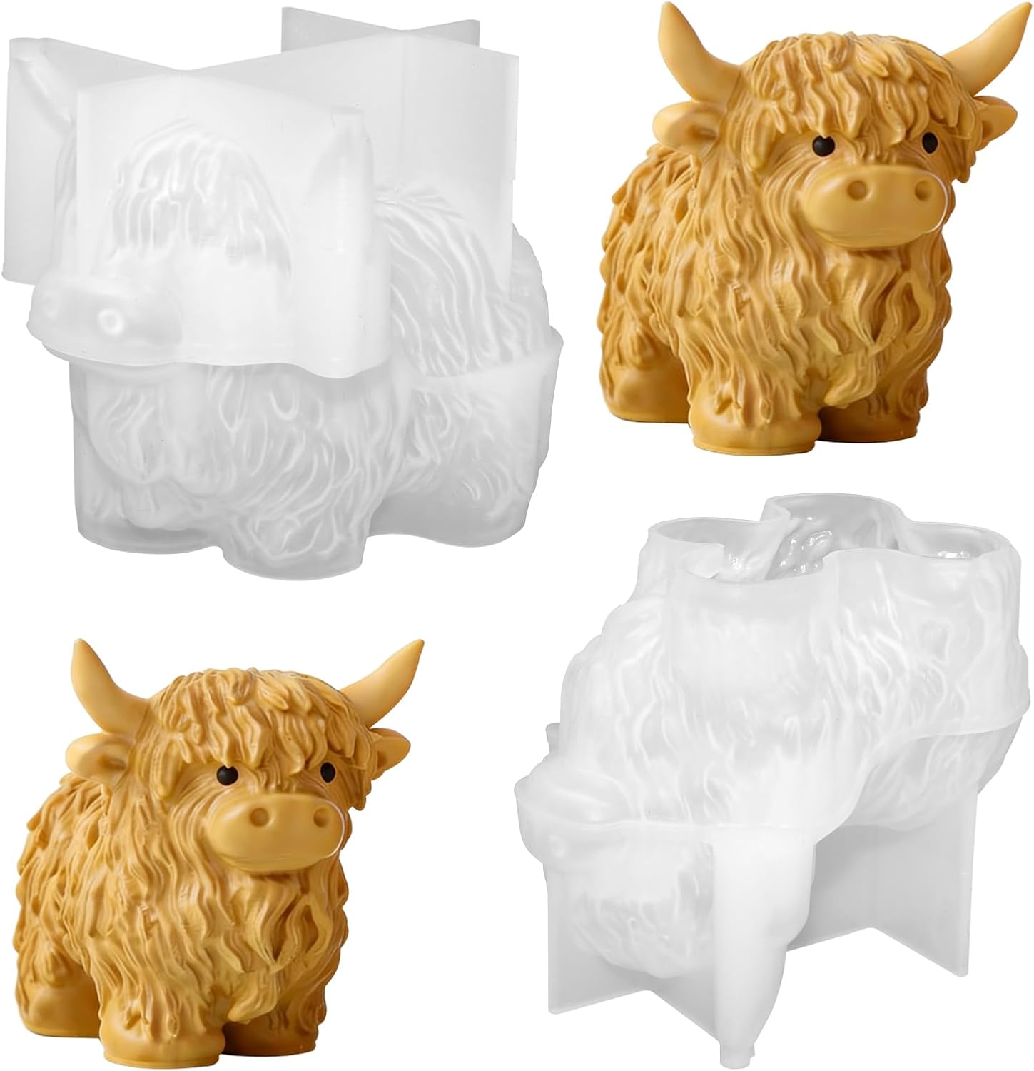 Highland Cow Shape Silicone Mold for Epoxy Resin, 2 Packs 3D Cute Cow Animal Candle Mold for Candle Making, Highland Cow Chocolate Candy Fondant Molds for Cake Decor