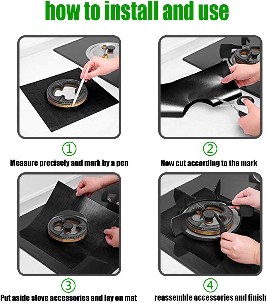 Stove Burner Covers,0.3 MM Double Thickness,8 Pack,Gas Stove Burner Liners,Non-stick Reusable Gas Range Stove Top Covers for Kitchen,Cuttable,Easy to Clean,Black,Size 10.6” x 10.6” : Appliances