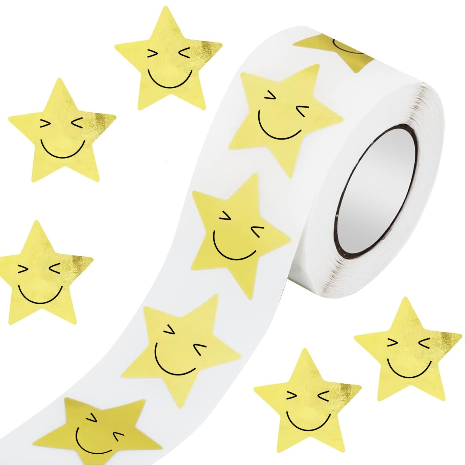 DOETYD 500 Pcs Gold Star Stickers Motivational Smiley Stickers for Kids Reward Self-Adhesive Stars for Teachers Rewards, Crafts, and Classroom School Use, 1 inch/2.5cm