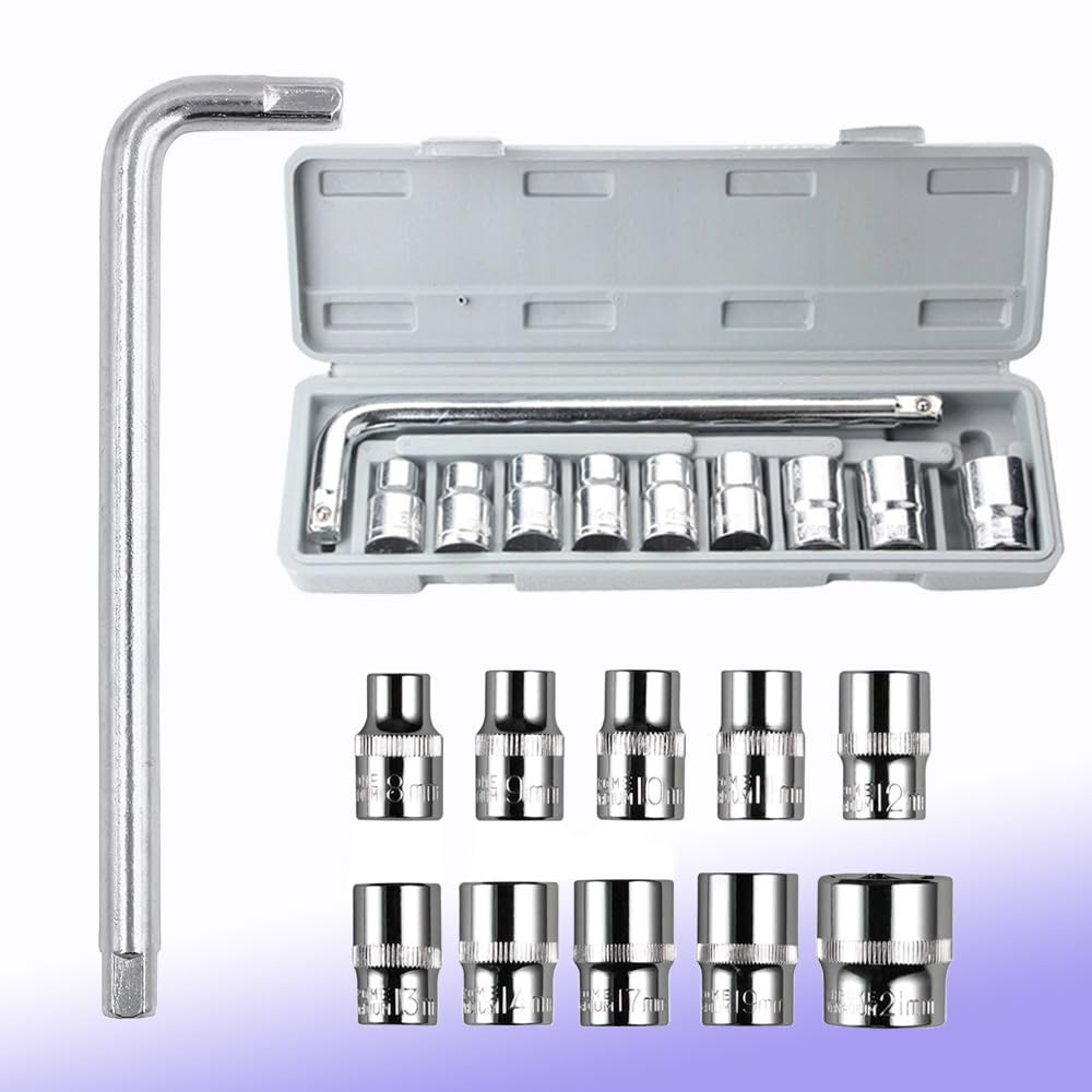 MLD 10 pcs Tool Kit Set | Precise Sleeve | Wrench Hand Tool | 1/2inch Drive Metric Socket Set | for Automobile Repair DPKS-9904 (Material Plastic and Steel,Multicolor)