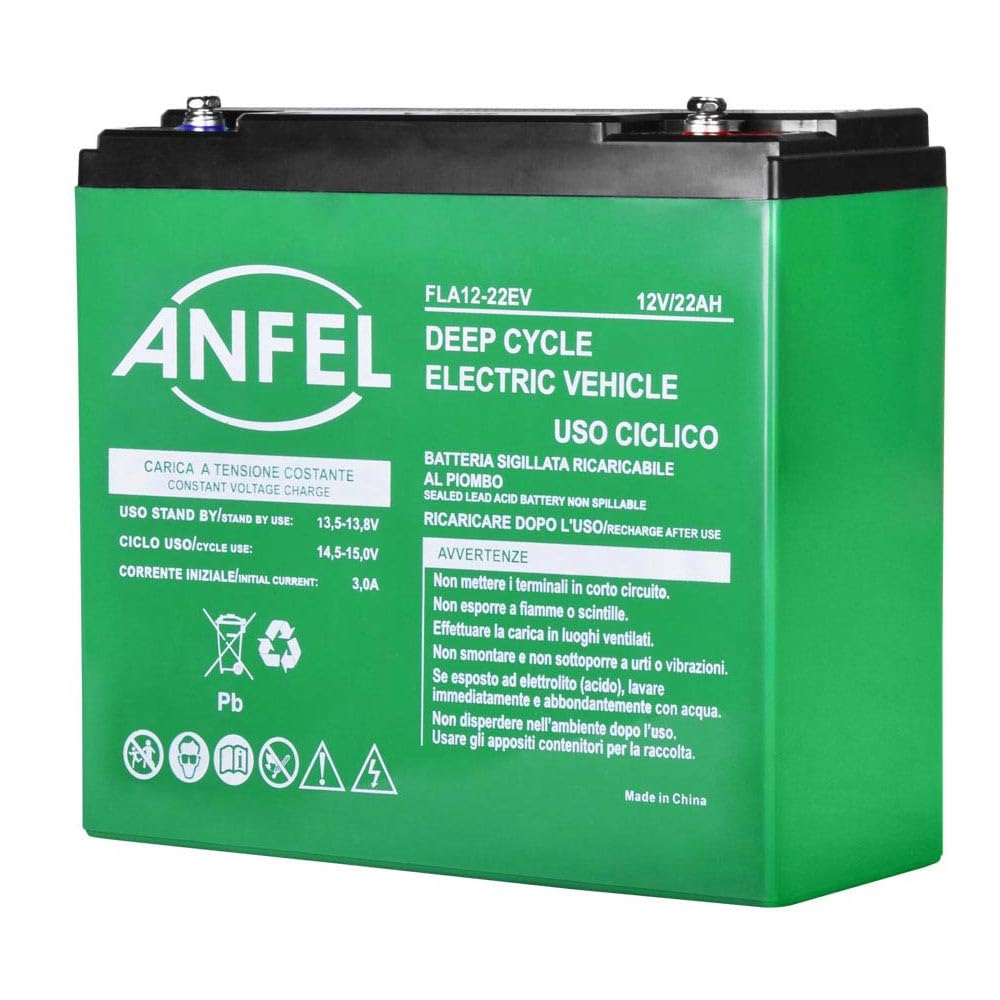Batteria 12V 22Ah CICLICA sigillata VRLA Ricaricabile AGM Deep Cycle Senza manutezione Solare Camper Barca Nautica UPS Sicurezza Veicoli Elettrici eBike Scooter Impianti fotovoltaici SCARICA LENTA