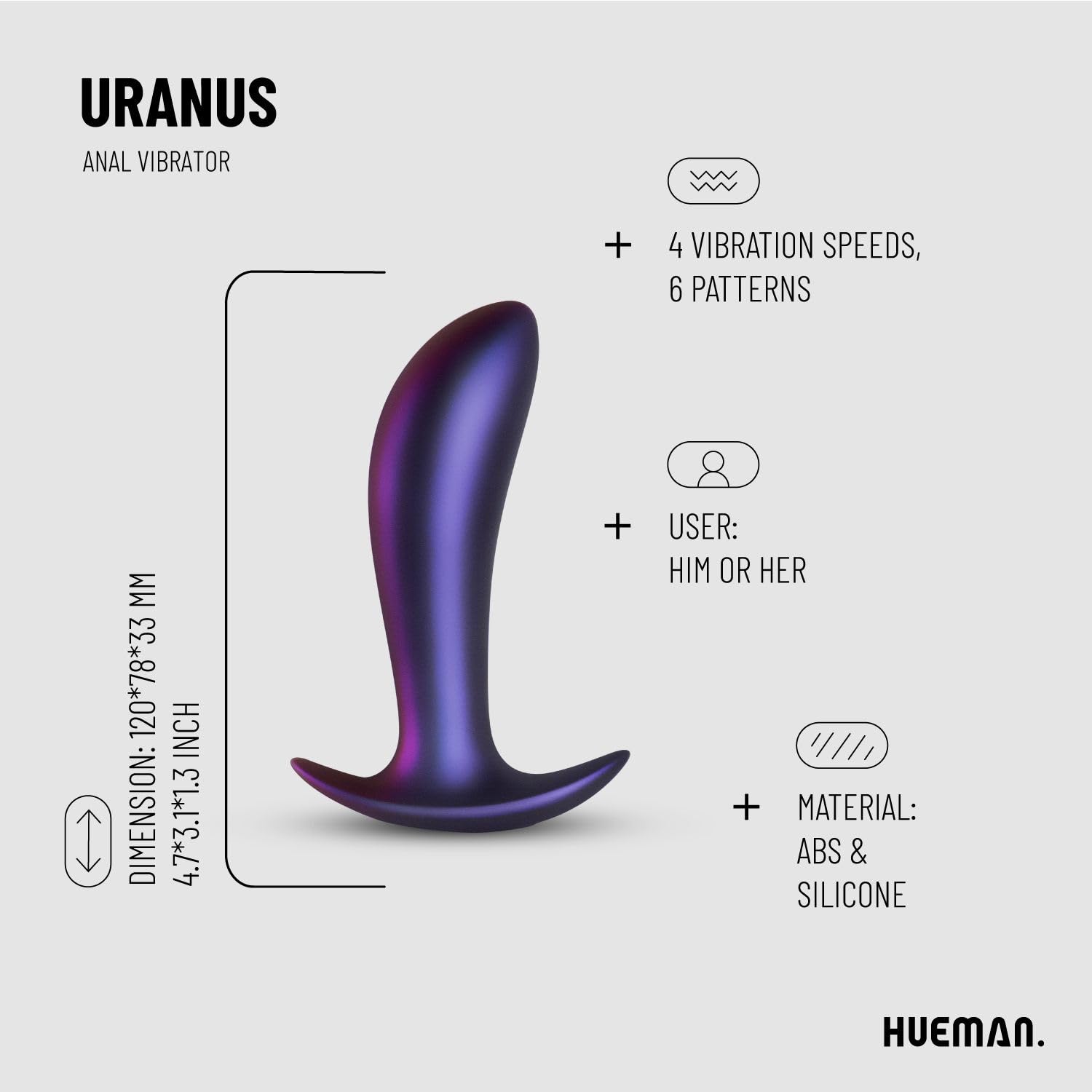Hueman Uranus Vibratore Anale con Telecomando Wireless, Vibratore Prostatico per Uomini, Stimolazione della Prostata, Giocattolo Anale Vibrante Ricaricabile, Lunghezza inseribile 10.50 cm, Viola