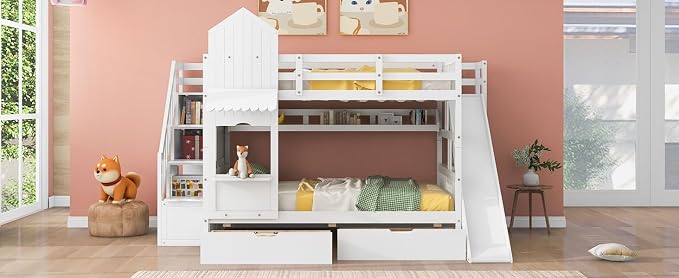 Cama Cucheta Doble con Tobogán y Cajones Blanca miniatura 4