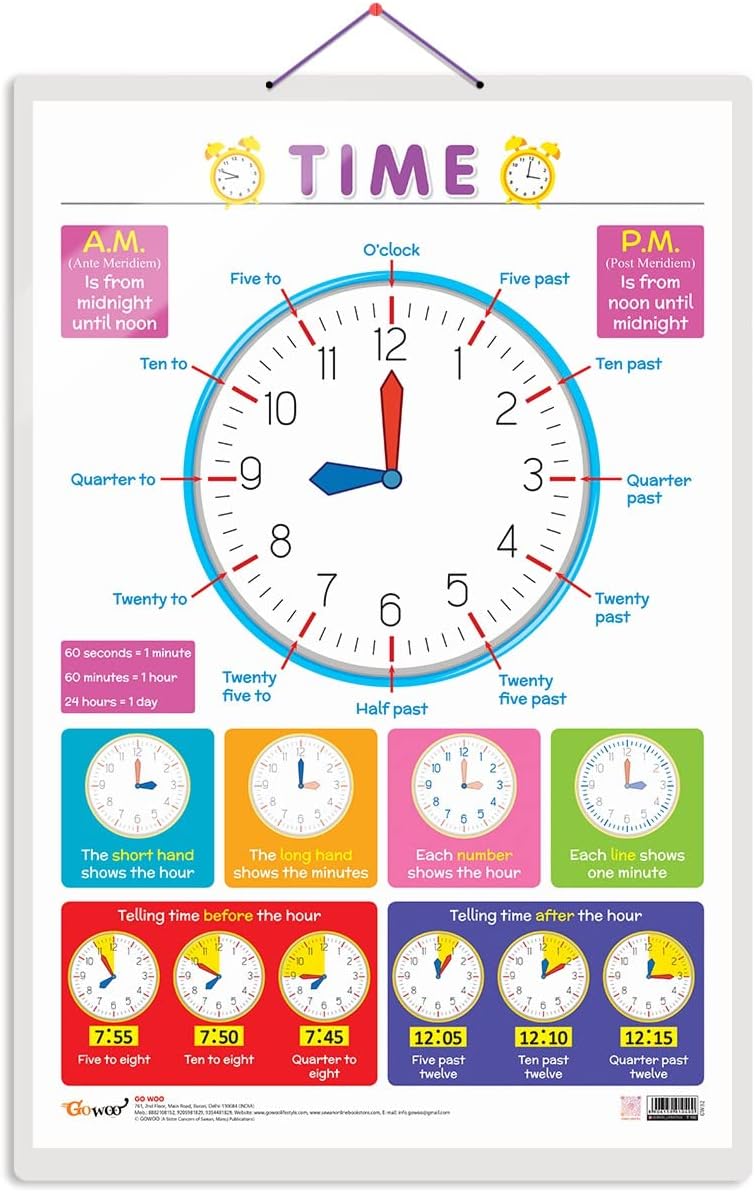 TIME Early Learning Educational Chart for Kids | 20"X30" inch |Non-Tearable and Waterproof | Double Sided Laminated | Perfect for Homeschooling, Kindergarten and Nursery Students
