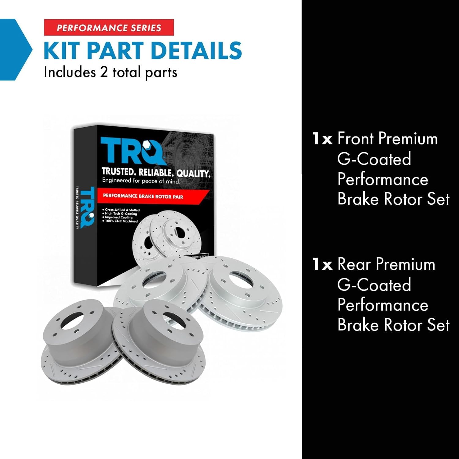 TRQ Front and Rear Brake Rotor Set G Coated Drilled and Slotted Compatible with 1997-2005 Chevrolet Blazer 1998-2004 S10 1997-2001 GMC Jimmy Sonoma 1997-2001 Oldsmobile Bravada 1998-2000 Isuzu Hombre