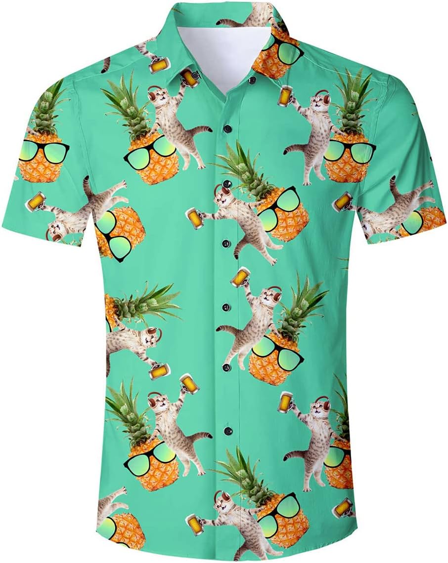 Hawaiian Shirt for Men Funny Cat 3D Printed Beach Shirt Short Sleeve Shit Shirt Mens Button Down Summer Casual Shirts M-XXL…