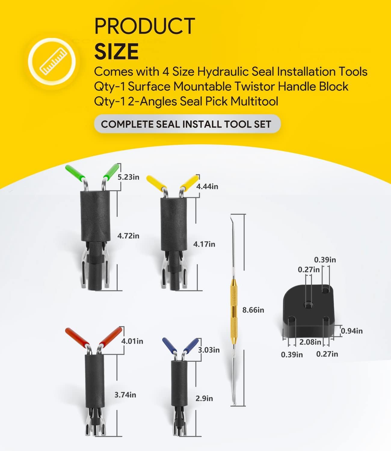 Kit d'outils de montage de joint hydraulique professionnel (6 pièces) pour coupe U et bagues de piston, compatible avec bloc de poignée et crochet multifonction 20-165 mm