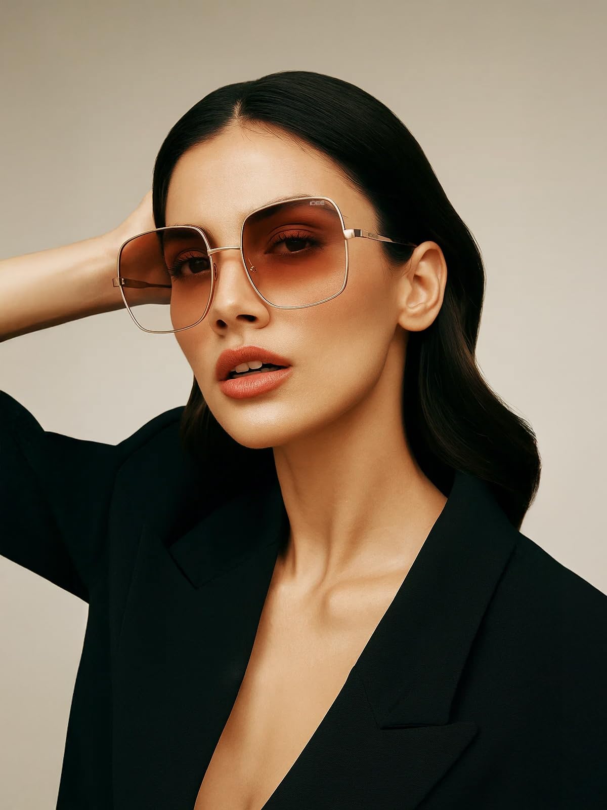 IDEE 100% UV-geschützte Sonnenbrille | Farbverlauf | Groß | Vollrand | Damen | Quadratisch | Gestell: Gold | Gläser: braun