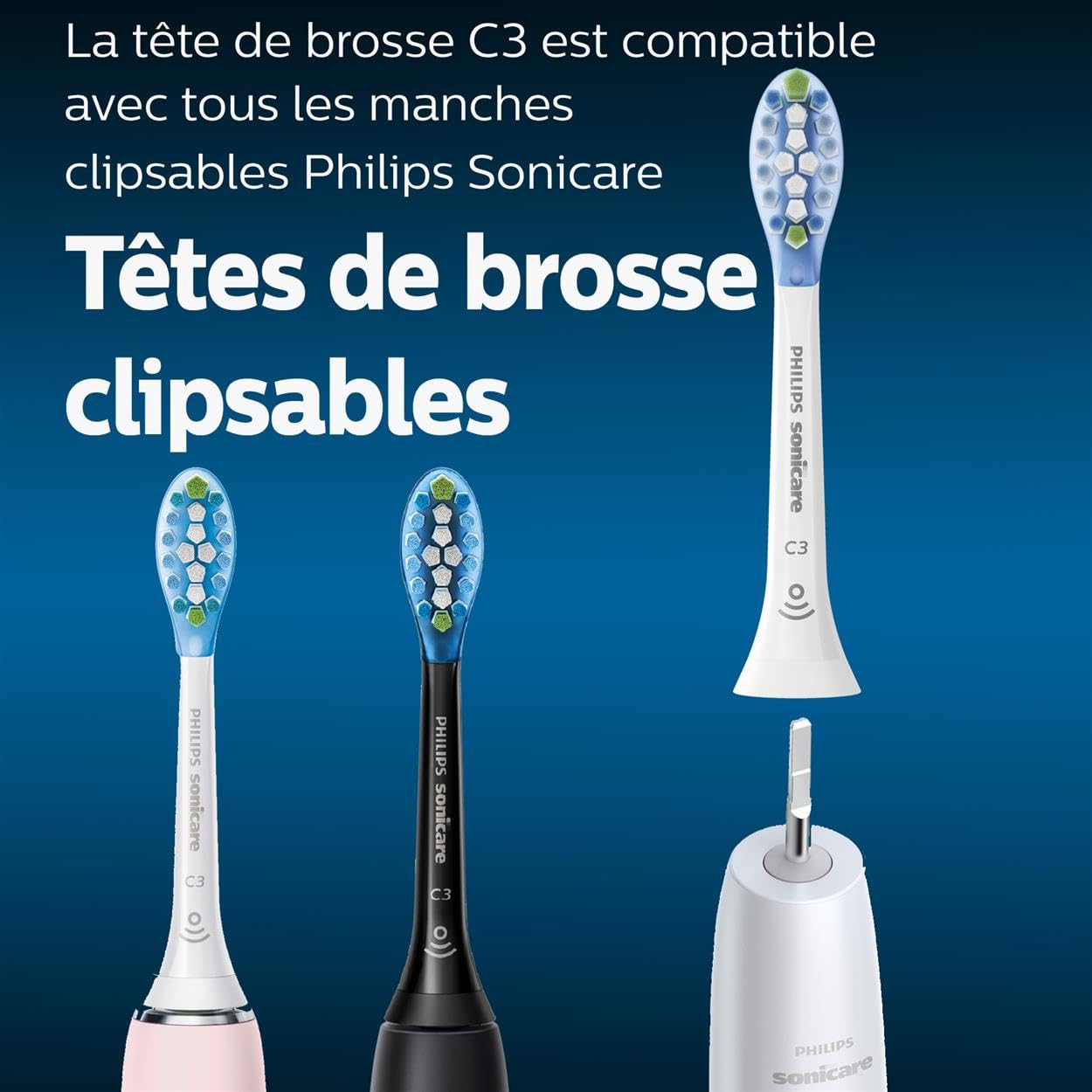 Philips Sonicare Lot de 2 têtes de brosses à dents électriques soniques C3 Premium Plaque Defence, Blanc (Modèle HX9042/17)