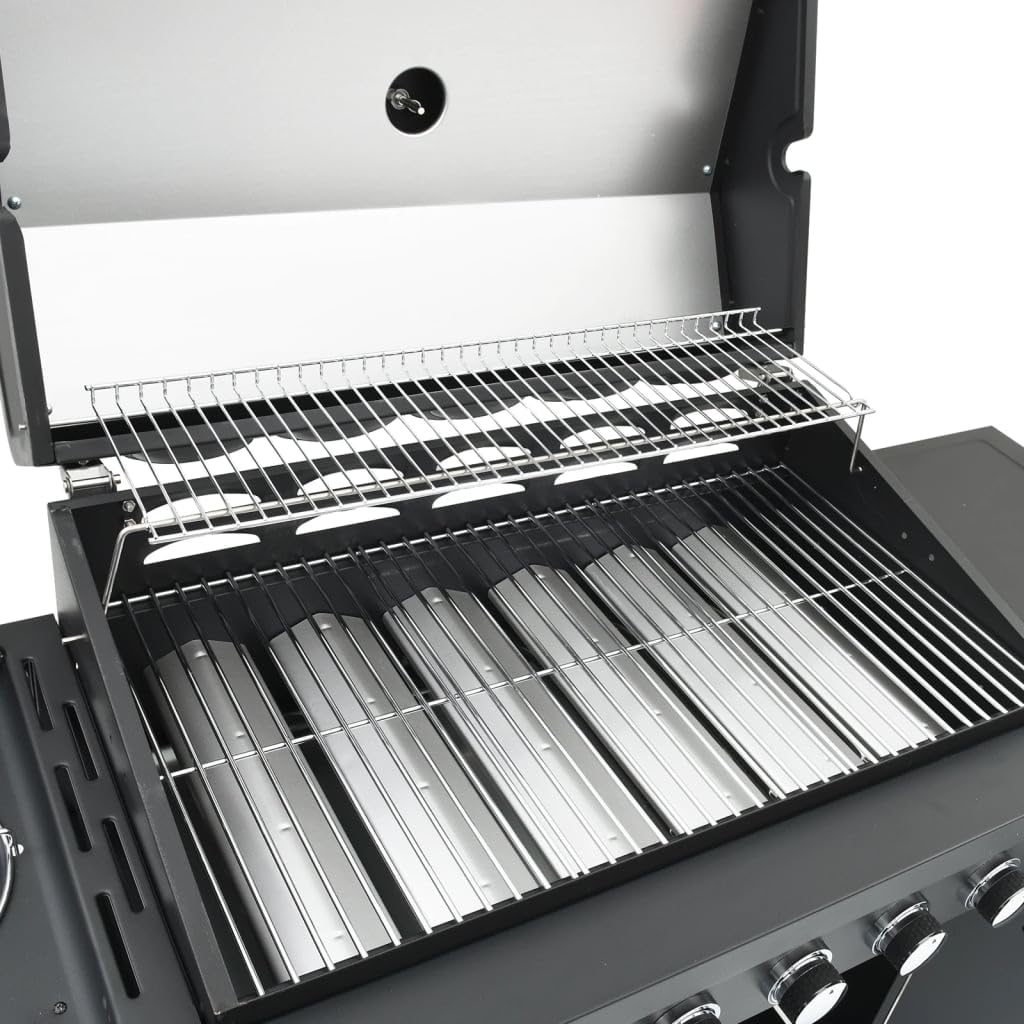 Grill gazowy z 7 płomieniami, stal malowana proszkowo, 18,2 kW z termometrem, zapłon piezoelektryczny, powierzchnia grillowania, 73 x 40 cm, na balkon, do ogrodu, na taras, do smażenia na
