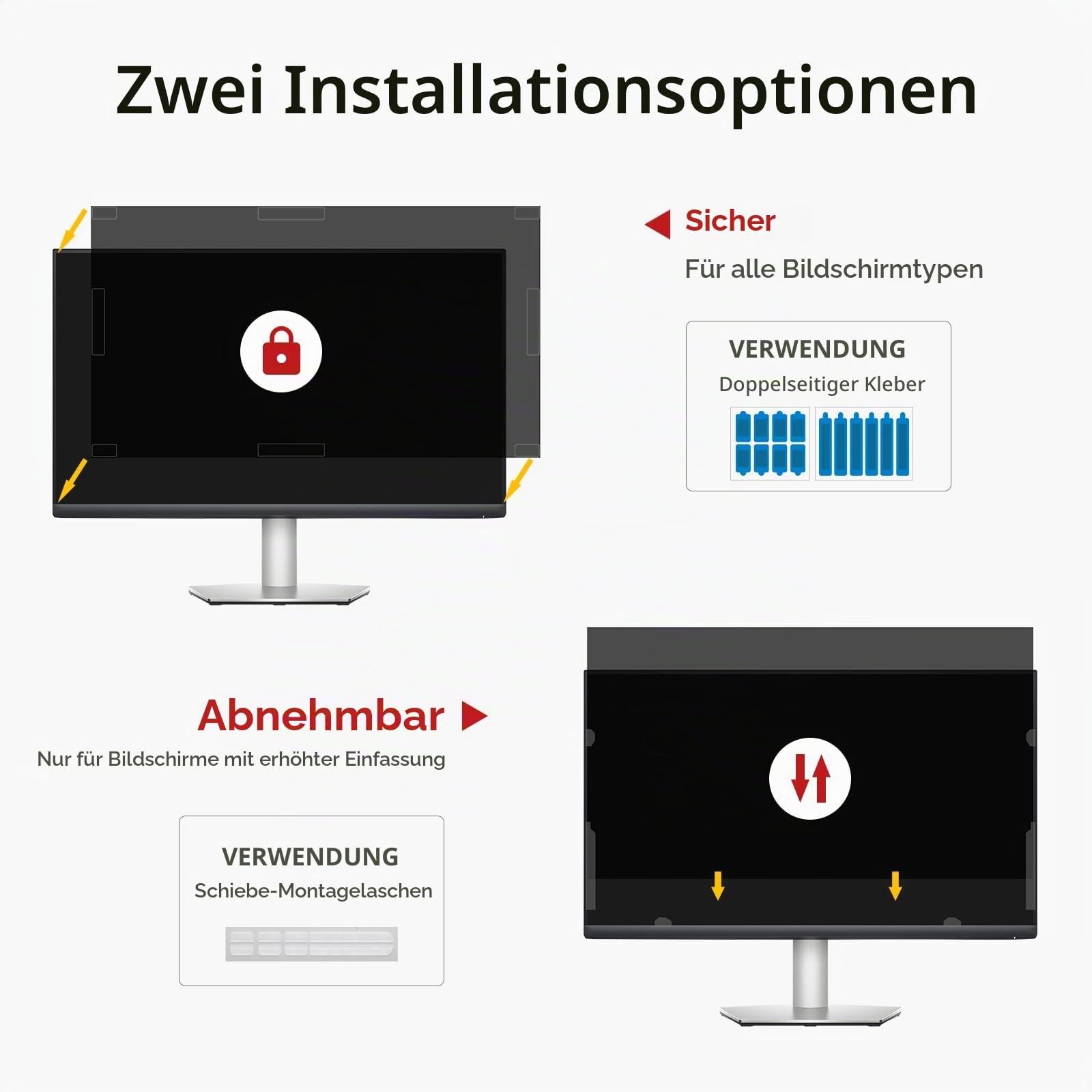 BERSEM Abnehmbarer Computer Blickschutzfolie 24 Zoll für 16:9 Monitor, Anti Glare, Blaulicht Filter, Anti-Spy, Anti-Scratch