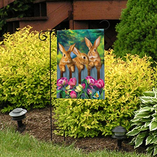 Garden Bunnies Spring Garden Flag Tulips Easter Rabbits 18" X 12.5" #TOP2