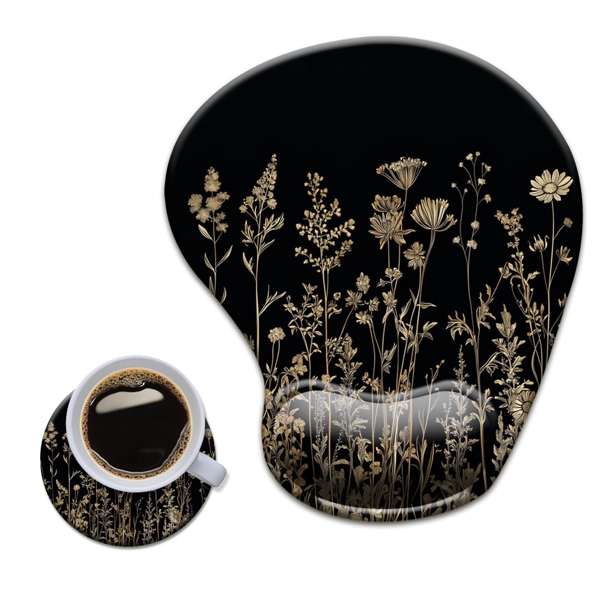 HOPONY Gel Wrist Rest Mouse Pad-Ergonomic Office Mousepad with Wrist Support-Non-Slip,Design Desk Accessories Mat for Home&Game Decor Small Flower