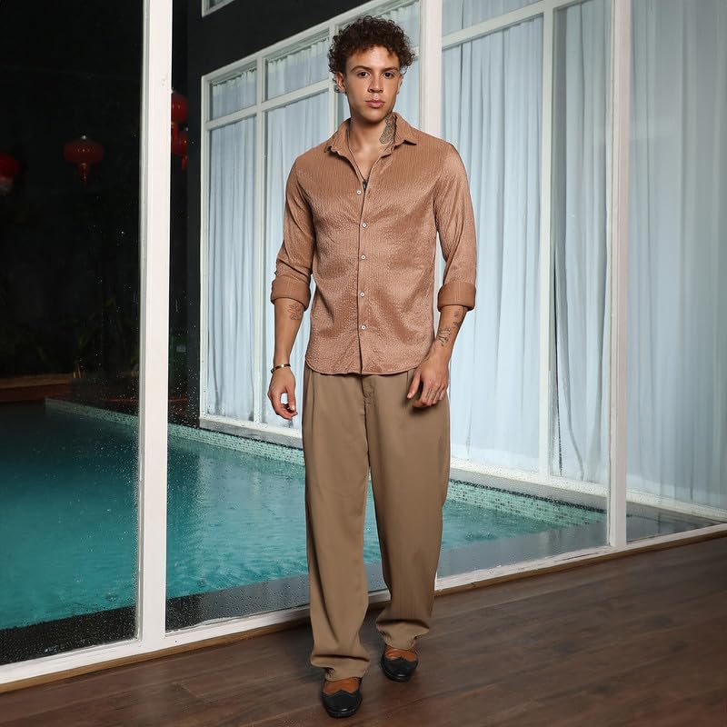 Image of CAHOOT Men's Hexagon-Lined Shirt | Casual Wear | Spread Collar | Long Sleeve | Button Closure | Shirt Crafted with Comfort Fit for Everyday Wear