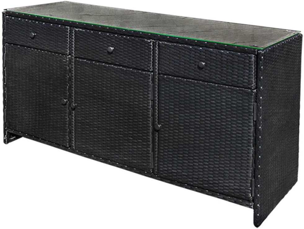 DBM IMPORTS Black Outdoor/Indoor 3 Drawers Wicker Rattan Storage Cabinet Buffet Counter