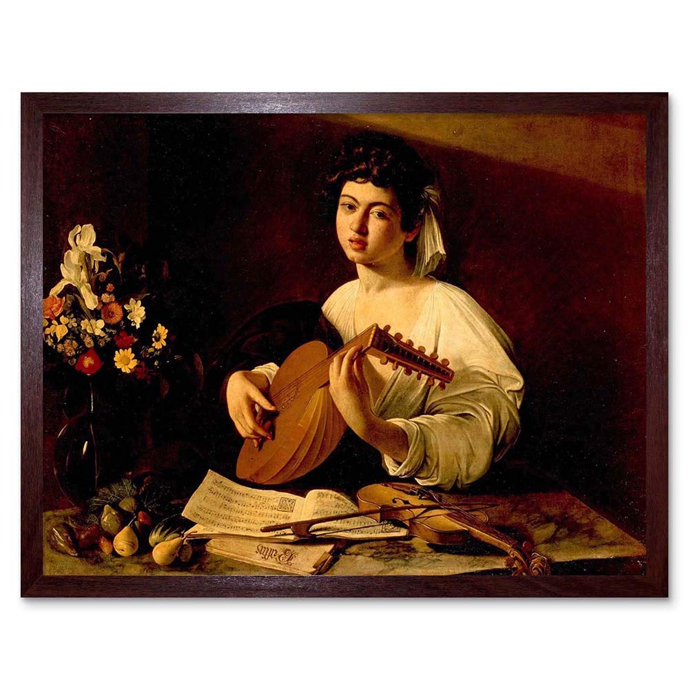 Wee Blue Coo Painting Portrait Study Caravaggio Lute Player Art Print Framed Poster Wall Decor 12X16 Inch