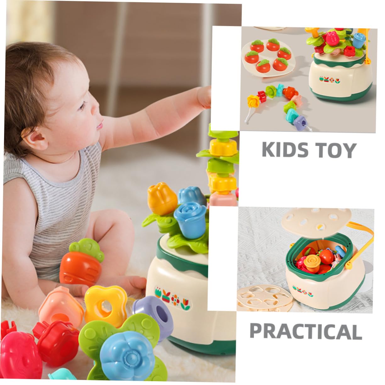 Gatuida Juguetes de Rompecabezas Cuentas de Cesta de Flores Juguete Educativo para Preescolar Motricidad Fina Sensorial para Pequeños