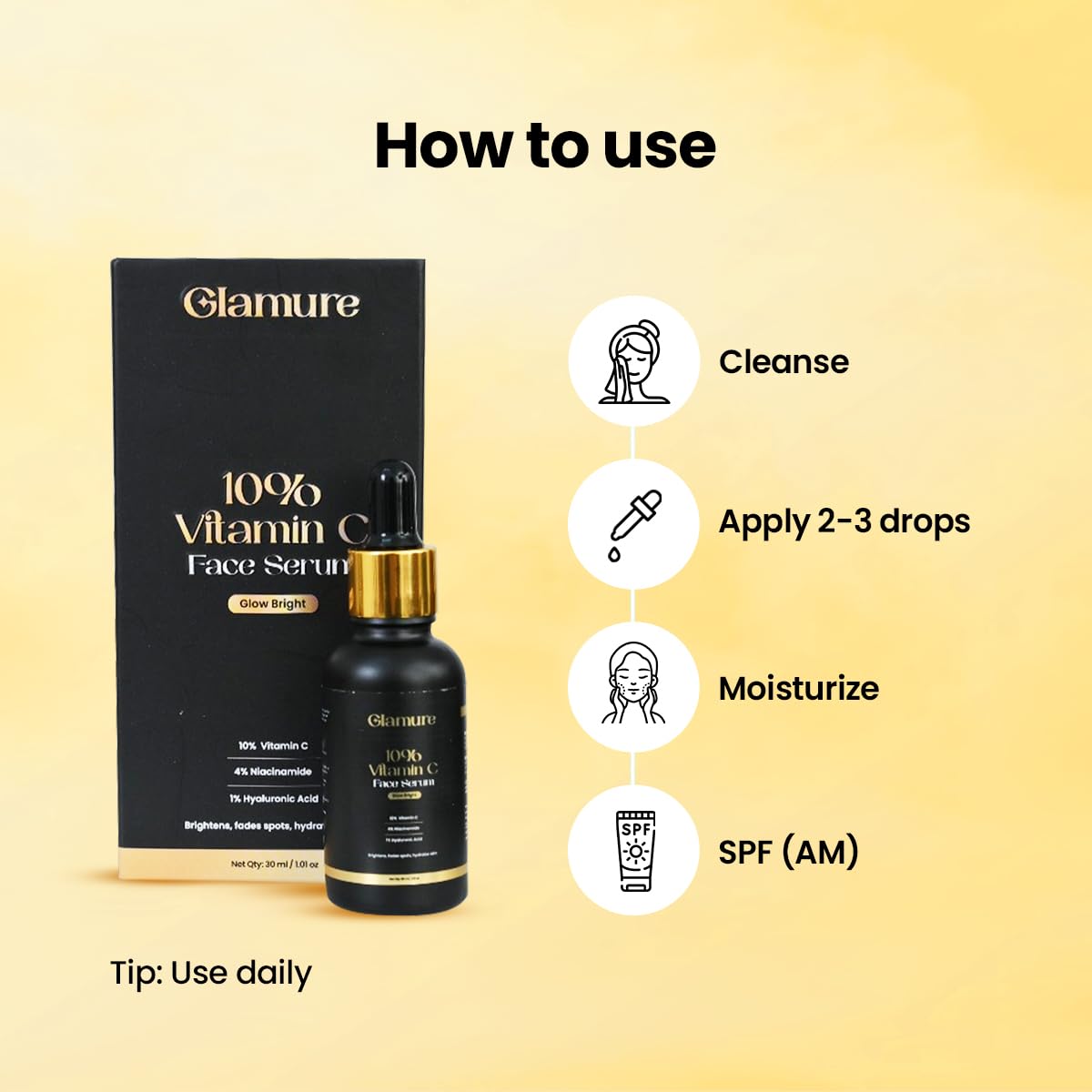 Glamure 10% Vitamin C Face Serum 4% Niacinmide and 1% Hyaluronic Acid, flashing skin, hydrating and hydrating serum, anti-dulaness for men and women, 30ml Glamure 10% Vitamin C Face Serum 4% Niacinmide and 1% Hyaluronic Acid, flashing skin, hydrating and hydrating serum, anti-dulaness for men and women, 30ml