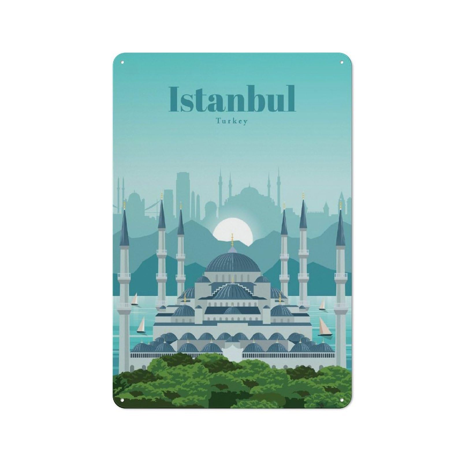 Junmoney Travel To Istanbul Decorative Metal Wall Decor 30X20cm, Vintage Metal Sign For Hallway, Home Bar, Garage Or Study
