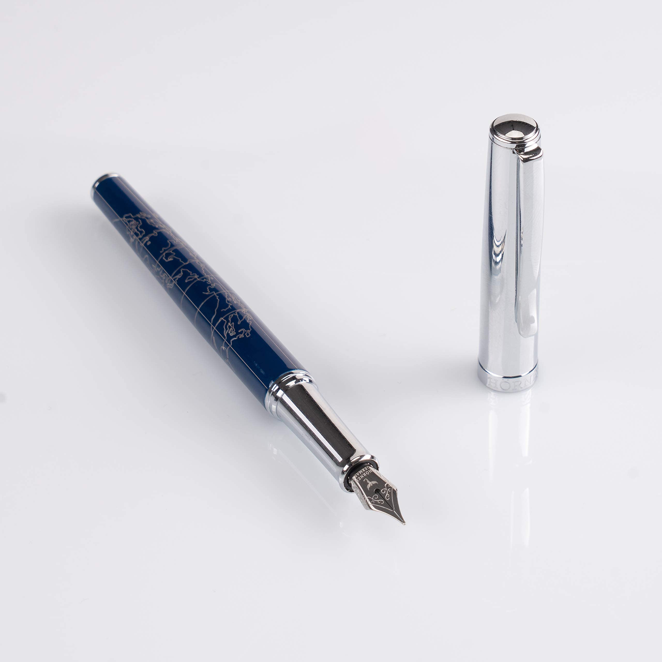 Hörner TERRA- Hochwertiger Füllfederhalter Blau I Premium Geschenkbox I Tinte in Schwarz I Luxus Design I Edel Feder Made in Germany I Attraktiver Stift für Herren und Damen
