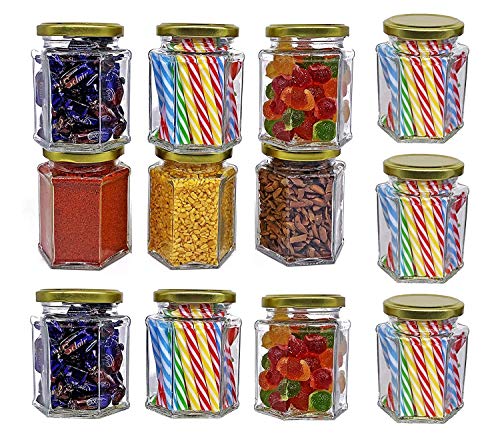 Image of Glass Jar & Container with Rust Free Air Tight metal Lid, Suitable for Use in Your Home Office, Kitchen Storage /Glass Jar for Kitchen (pack of 12) HEXA
