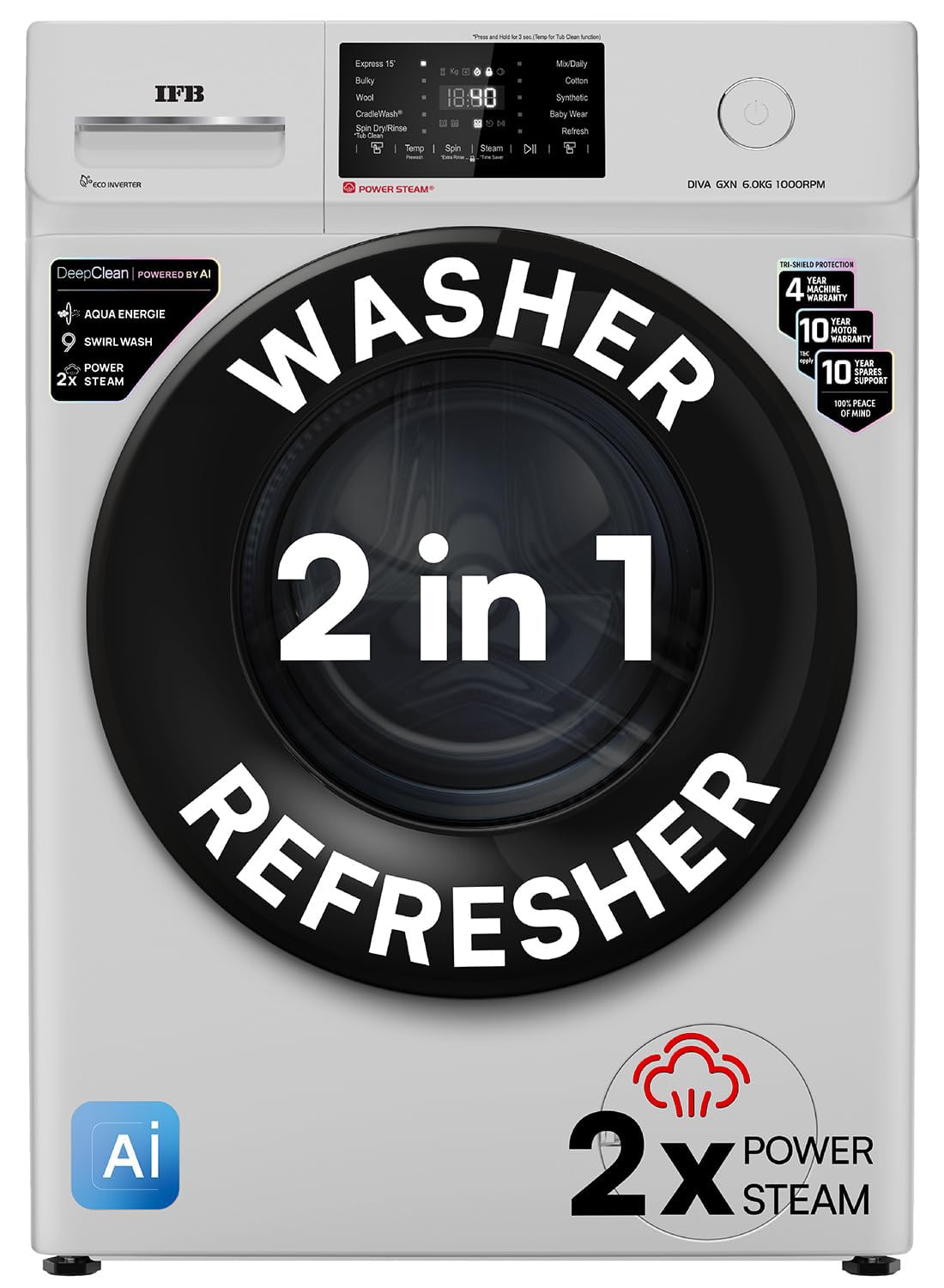 IFB 6 Kg 5 Star Powered by AI with 9 Swirl Wash, Fully Automatic Front Load Washing Machine (DIVA GXN 6010, Steam Refresh Program with Eco Inverter, Grey)-image-41