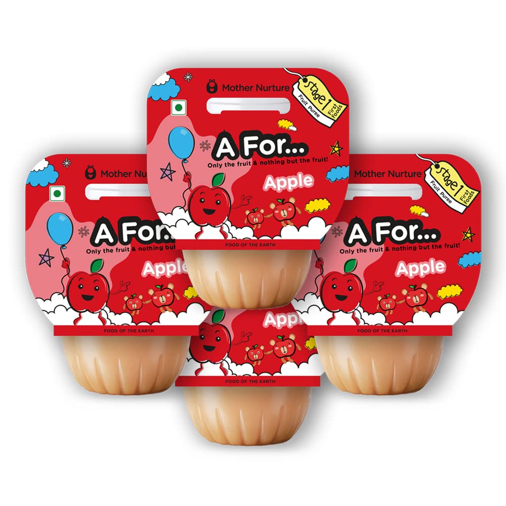 A for Apple - Apple Puree - Stage 1 (6+ Months) Baby Food (Pack of 4), 100g | Mother Nurture