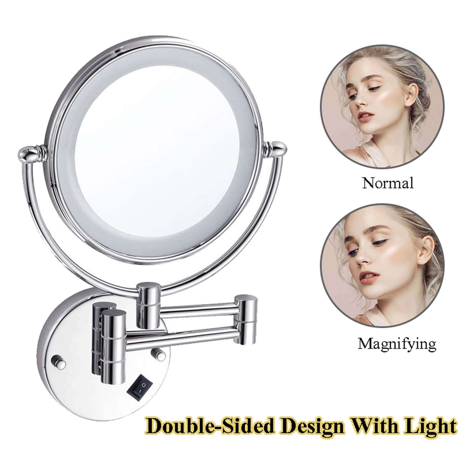 YSUEFIJO Espejo de Maquillaje Iluminado, Espejo para Tocador Baño, Espejo de Aumento para Bano, Giratorio y Ajustable 360°, Espejo Cosmético para Hombre y Mujer