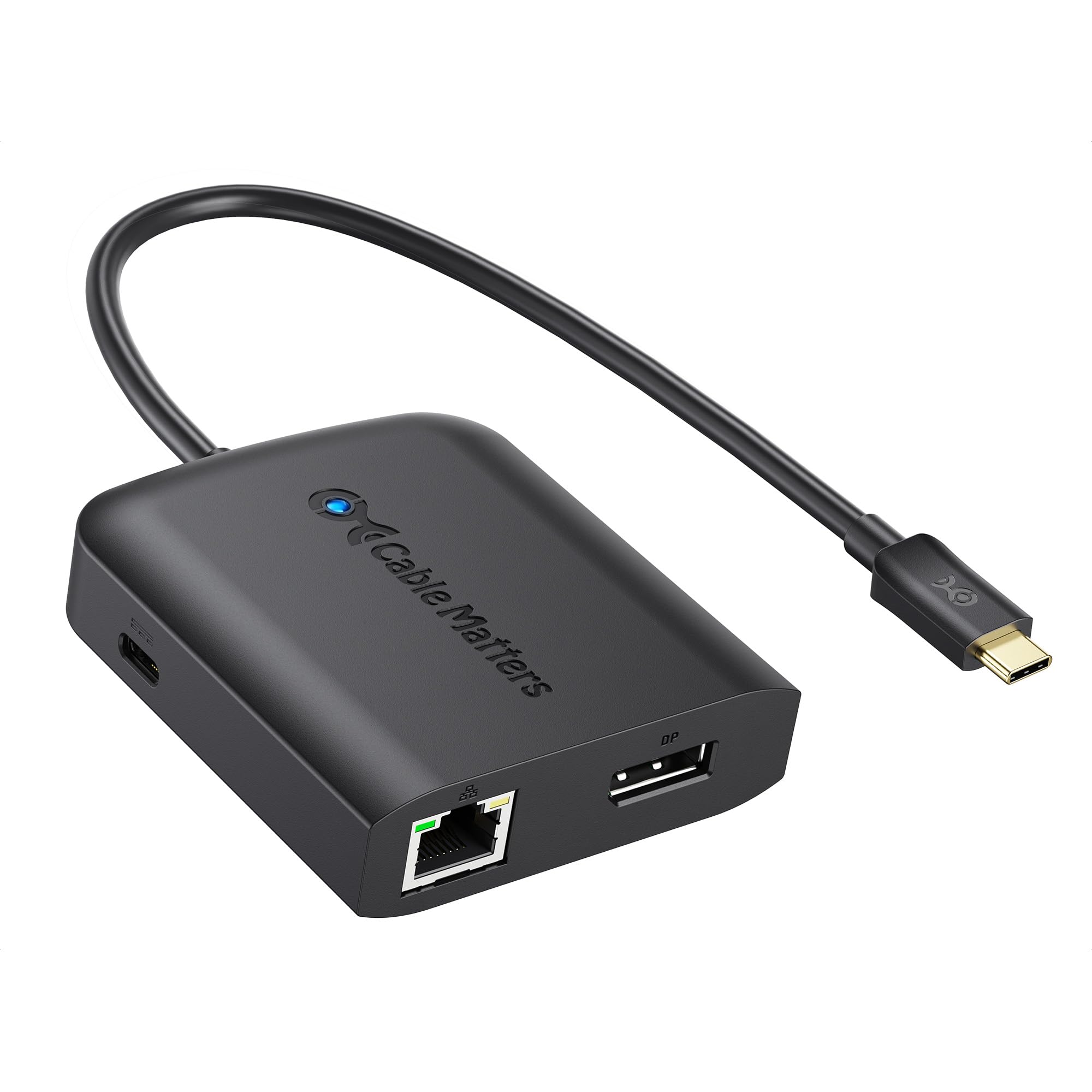 Cable Matters USB C Multiport Adapter (USB C Hub DisplayPort 1.4), 2X USB 2.0, 480Mbps Ethernet, and 100W Charging in Black - Thunderbolt 4 / USB4 / Thunderbolt 3 Port Compatible with MacBook Pro
