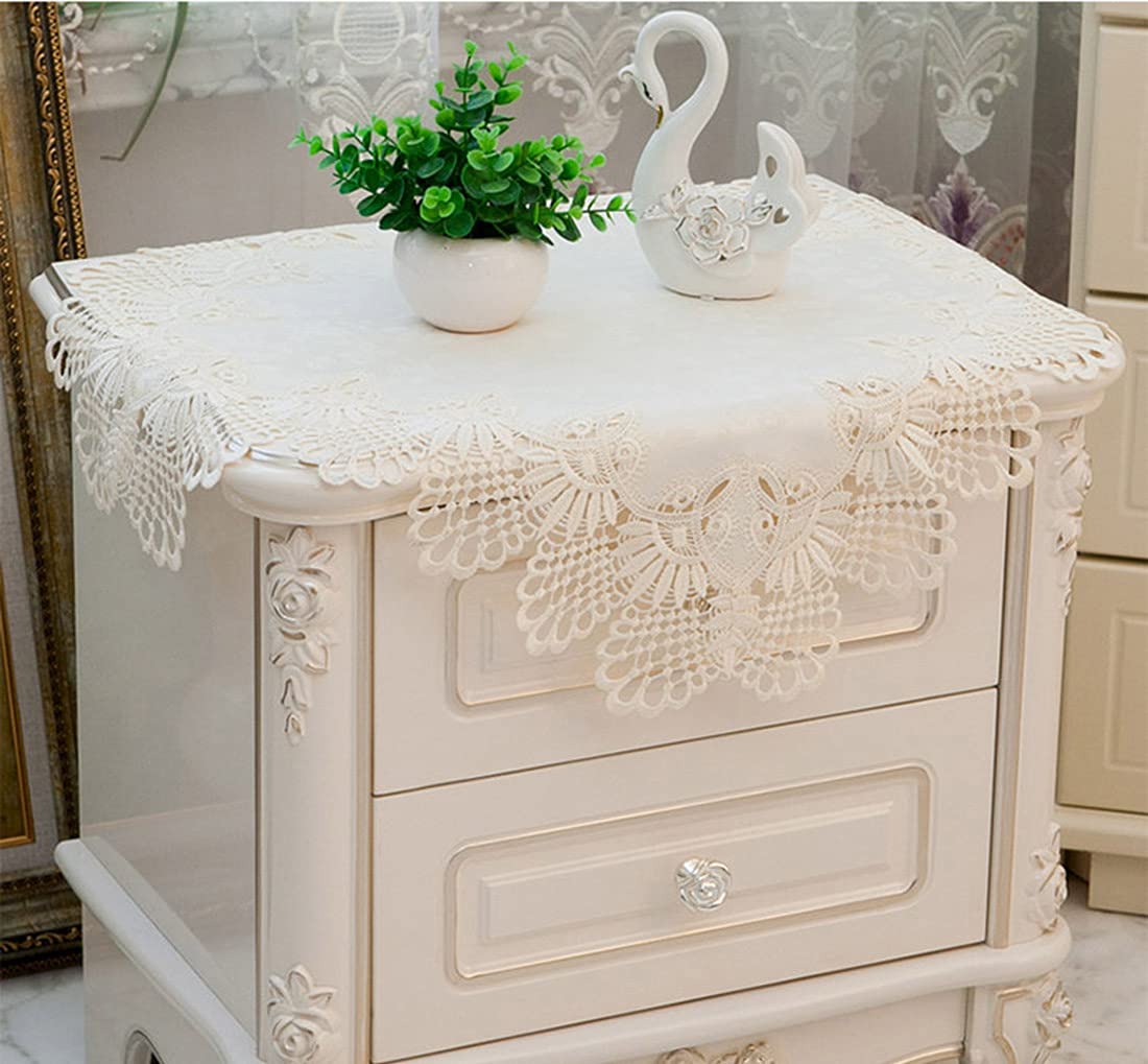 Waigg Kii Square Table Cloth Bedside Table Cover Decorative Table Dust Cover,Beside Table Slipcover for Wedding Party Home Living Room Decoration (Beige 2)