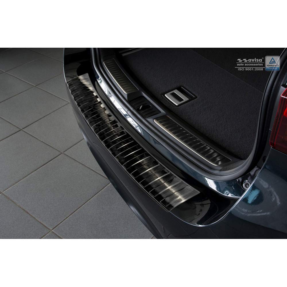 Avisa Schwarz Edelstahl Heckstoßstangenschutz kompatibel mit Toyota Avensis III Facelift 2015- 'Ribs'