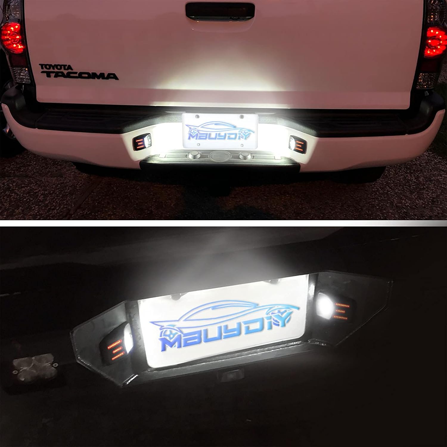 LED License Plate Light Lamp Assembly with Red OLED Neon Tube Compatible with Tacoma 1995-2004 Pickup Truck Black housing 6000K White, Pack of 2